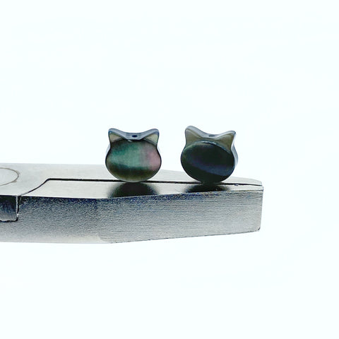 10pc Cat Head Beads Black Mother Of Pearl 8mm Hand Carved BM-0066