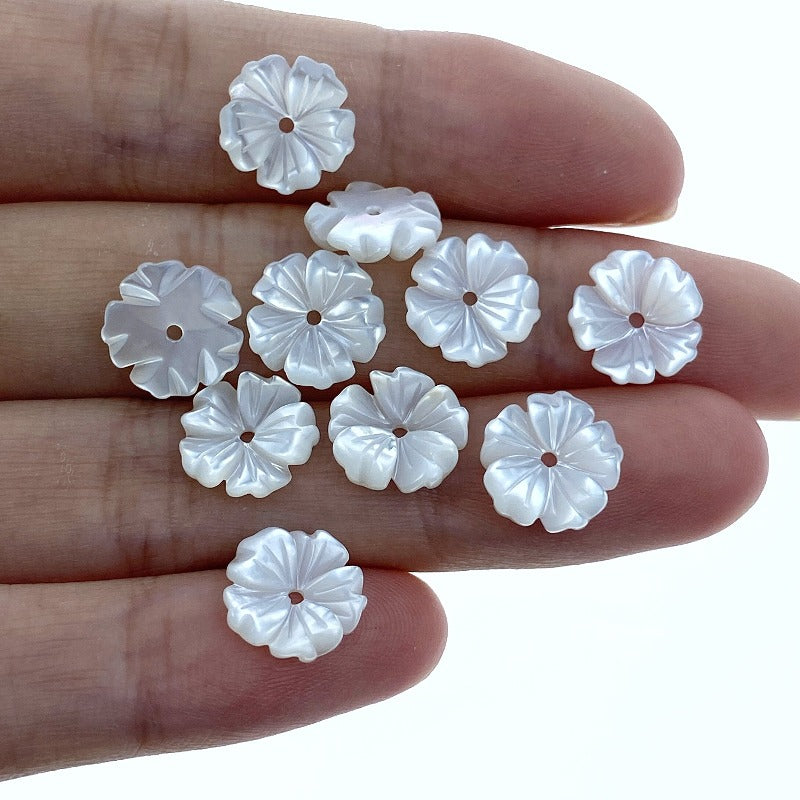 Buy Bauhinia Hawaiian Flower Beads White Mother Of Pearl 10mm Hand Carved WM-0087