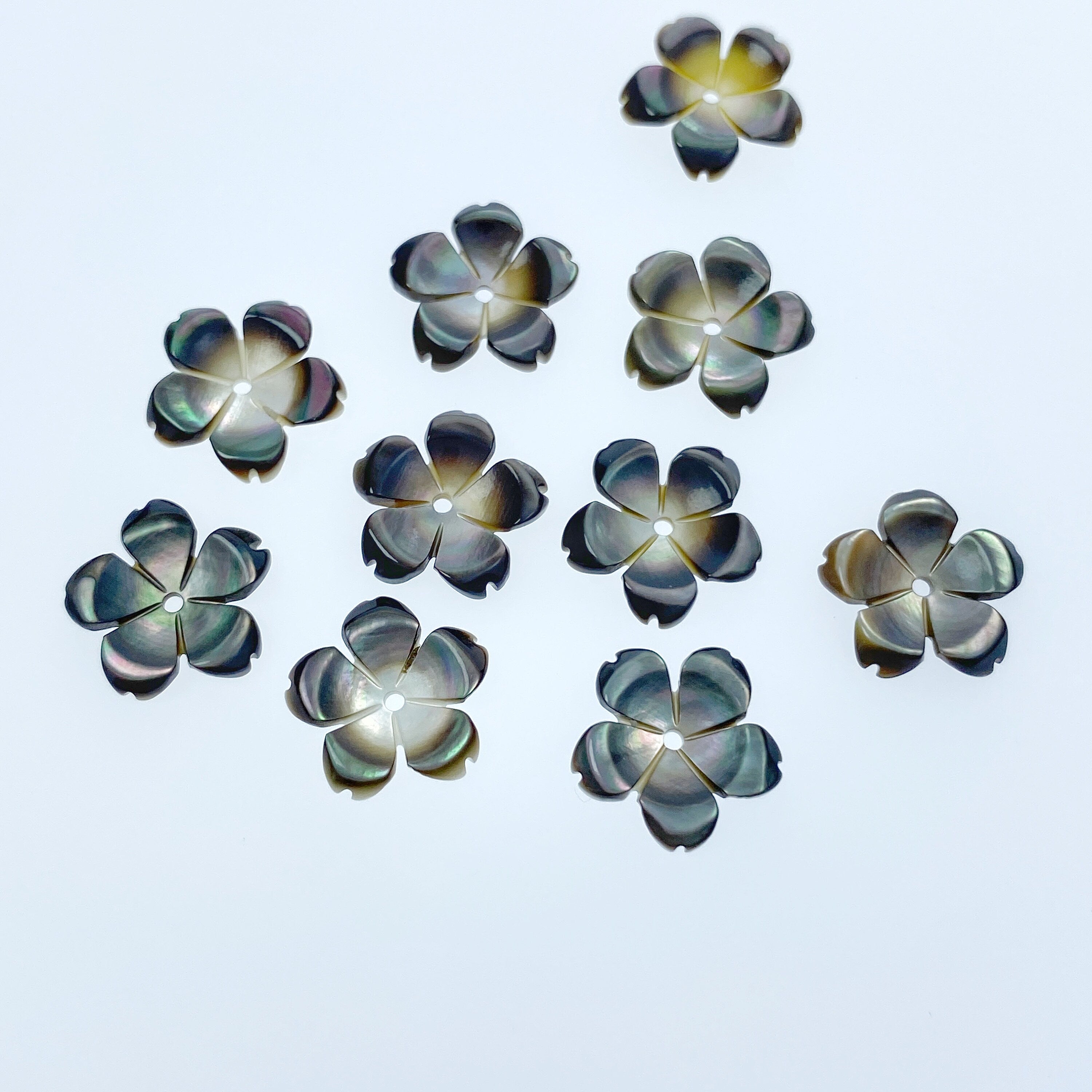 10pc Sakura Flowers Beads Black Mother Of Pearl 10mm Charms Hand Carved For Jewelry Earrings Making Japanese Design Minimalist Shell BM-0051