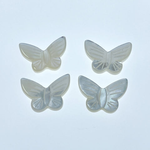 4pc 13mm x 18mm Organic Hand Carved White Mother of Pearl Butterfly Beads WM-0102