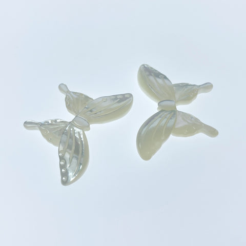 2pc White Butterfly Beads Charms Mother Of Pearl 30mm Pendants Jewelry Making Earrings Natural Organic Hand Carved Nature Design WM-0027