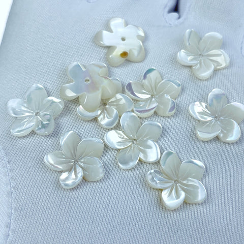 10pc Tropical 5 Petal Flower White Mother of Pearl Beads 10mm Hawaiian Minimalist Design For Earrings Jewelry Making WM-0034