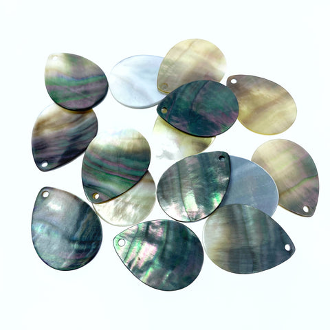 10pc Disc Drop Beads Black Mother of Pearl 25mm Pendants BM-0091