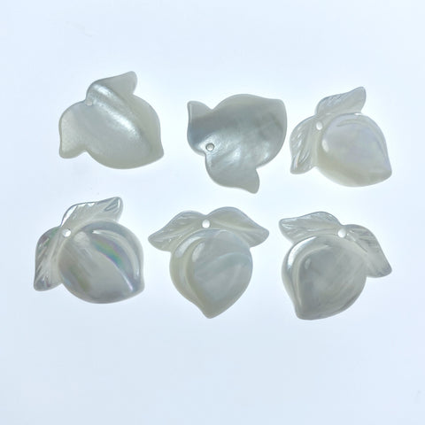 6pc 16mm x 18mm Hand Carved White Mother of Pearl Peach Pendants WM-0193