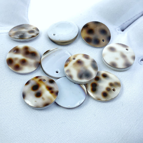 10pc Polka Dot Conus Disc Beads 15mm Natural Shell Round Disc Pendants