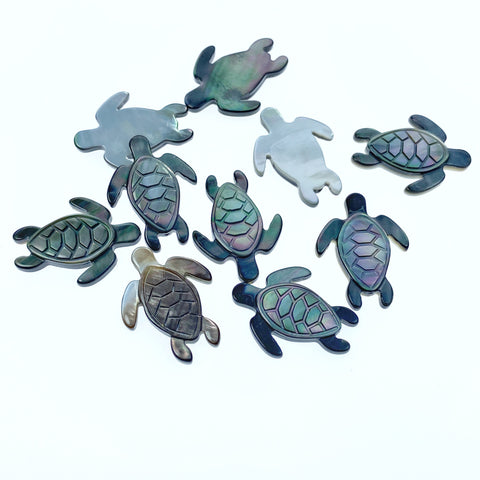 4pc Sea Turtle Black Mother of Pearl Beads 21mm Pendant Charms Jewelry Making Earrings Ocean Natural Organic Hawaiian Design BM-0071