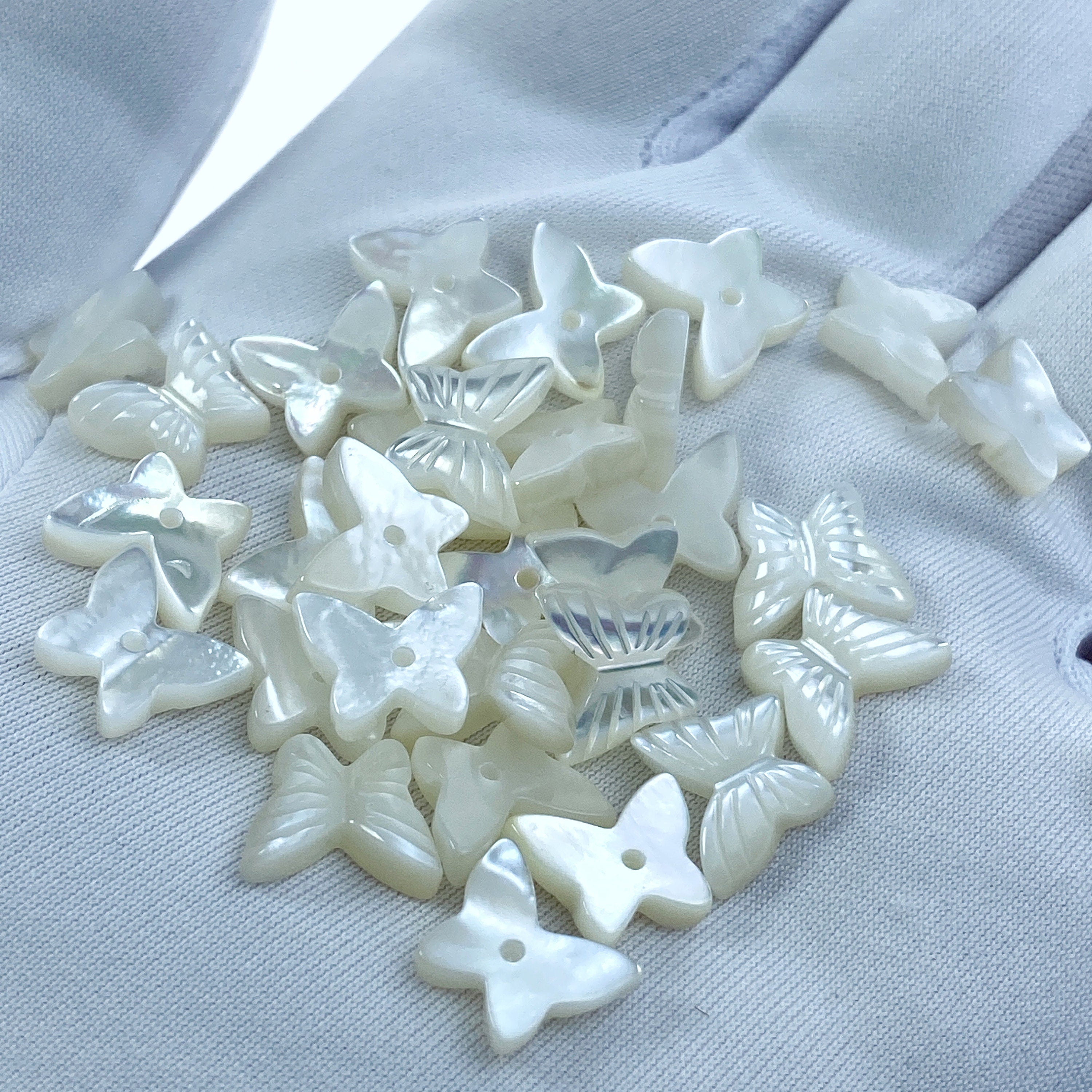 10pc 8mm x 10mm Half Drilled White Mother of Pearl Butterfly Beads WM-0091