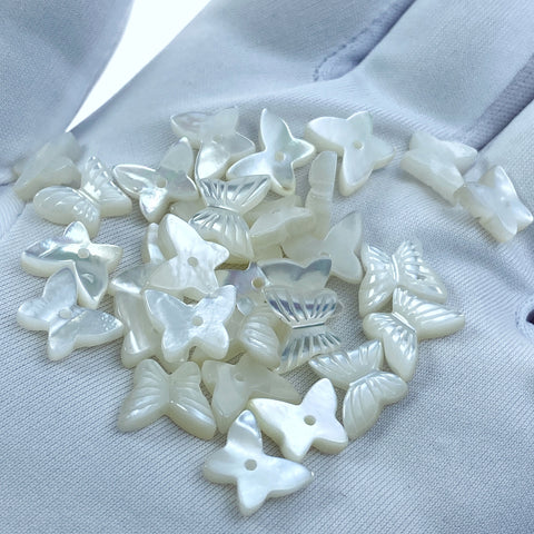 10pc 8mm x 10mm Half Drilled White Mother of Pearl Butterfly Beads WM-0091