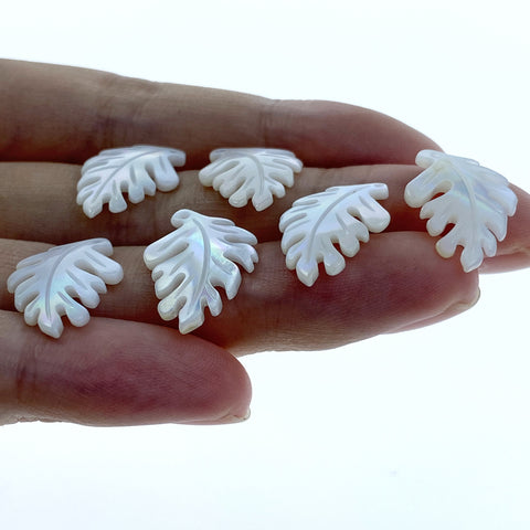 2pair 12mm x 18mm White Mother of Pearl Monstera Leaf Pendants WM-0052