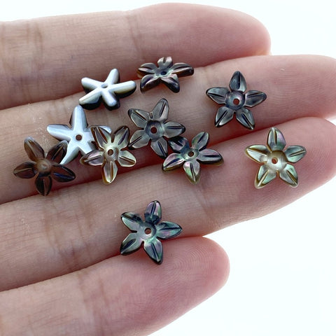 10pc Flower Shaped Black Mother Of Pearl Beads 10mm Hand Carved Charms DIY Jewelry BM-0002