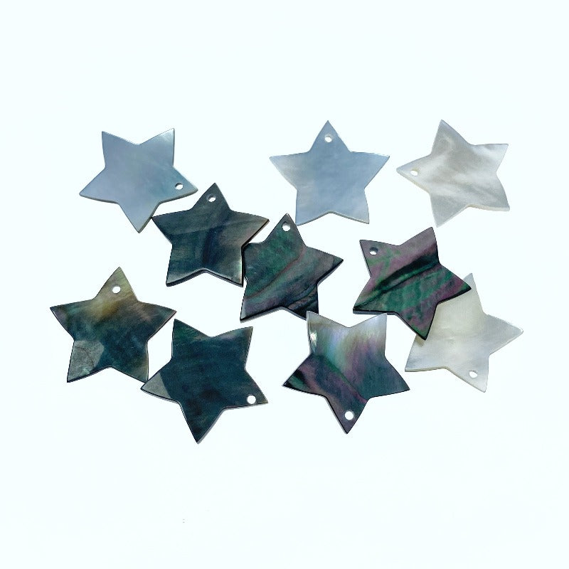 10pc 20mm Natural Black Mother of Pearl Flat Star Pendants BM-0011