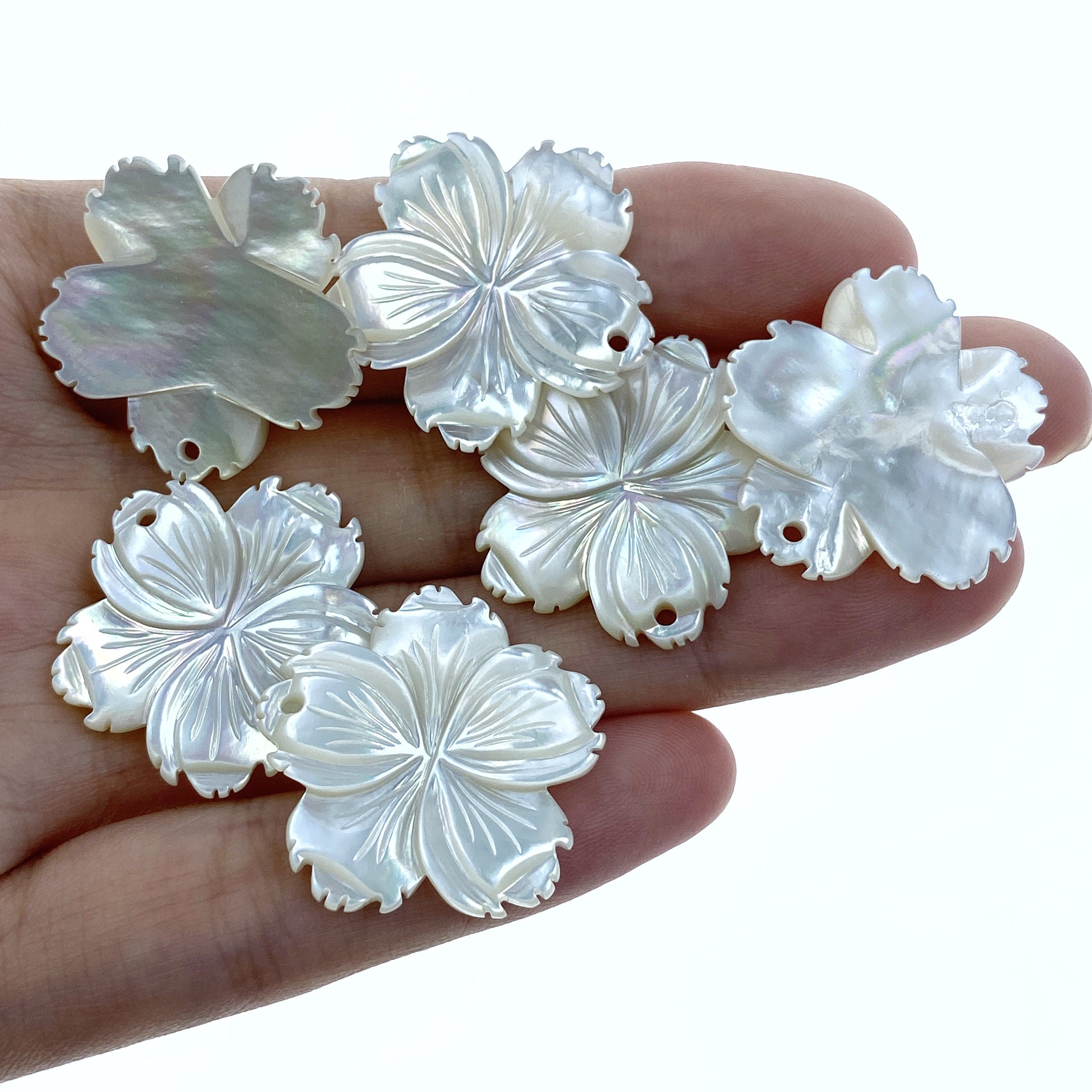 6pc Hawaiian Flower Mother Of Pearl Beads 25mm Hand Carved DIY Bridal Jewelry Earring Making Charms Hand Made Tropical Pendants WM-0138