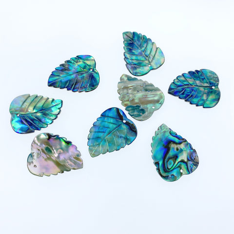 4pc 23mm x 18mm Natural Abalone Shell Hand Carved Leaf Pendants AB-0020