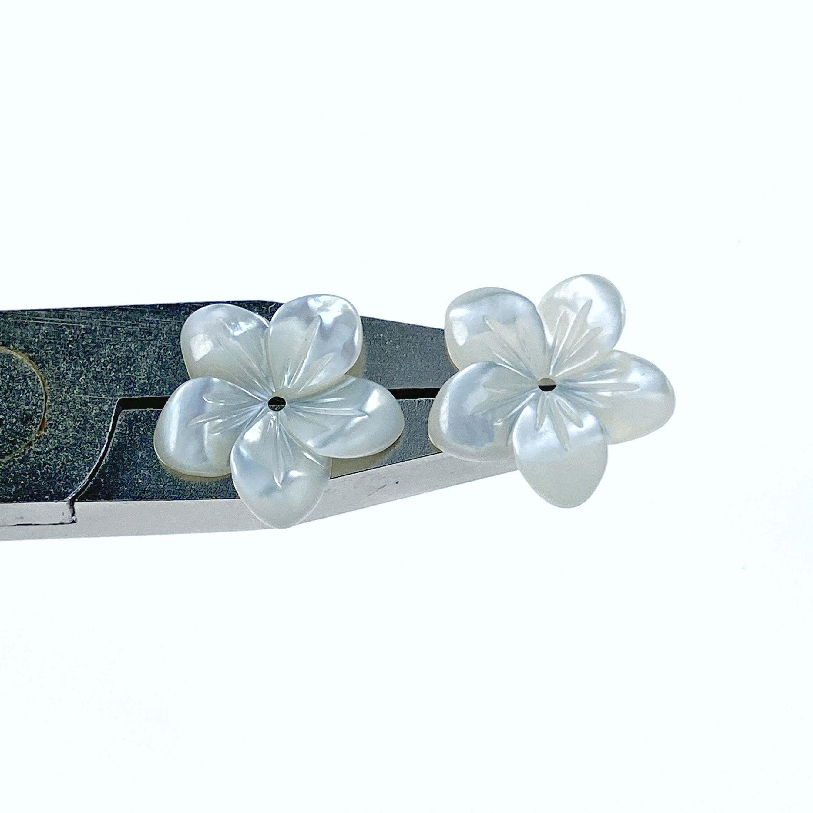 10pc Hand Carved White Mother of Pearl 14mm 5-petal Flower Beads WM-0058