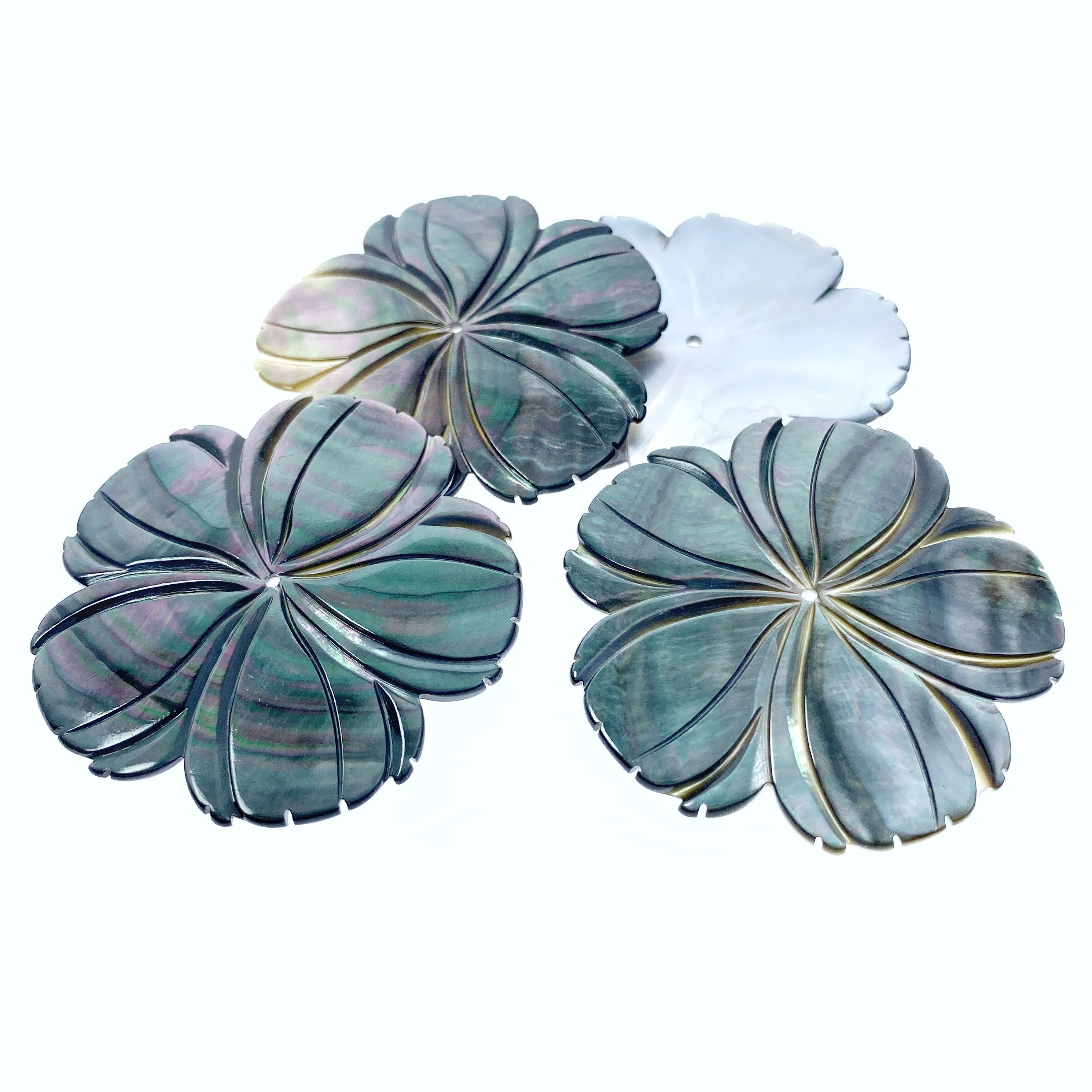 2pc 52mm Natural Black Mother of Pearl 5-petal Flower Beads