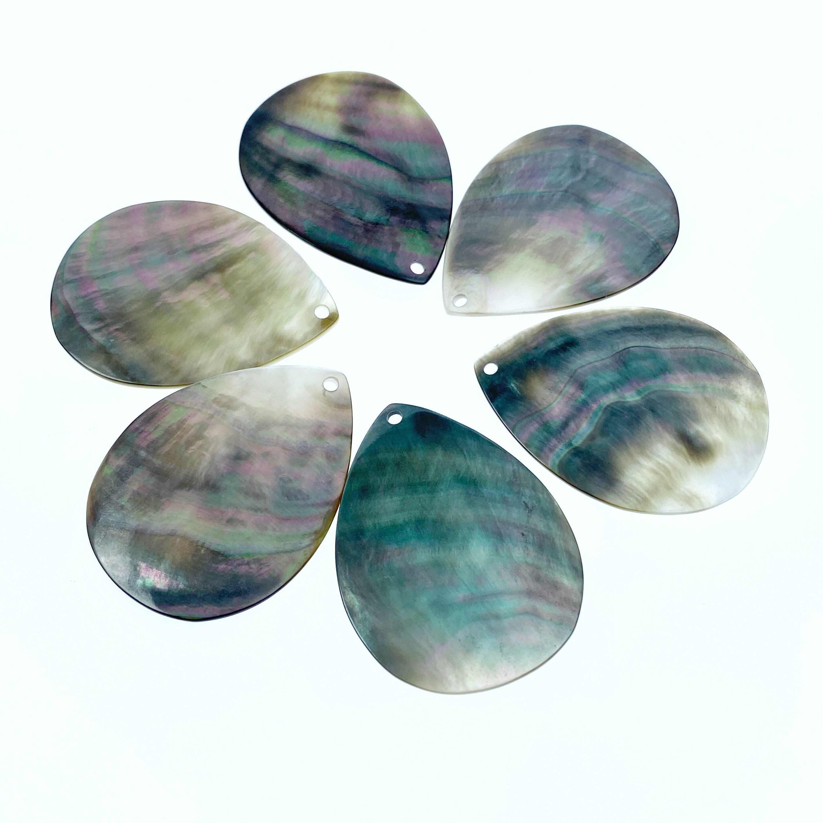 6pc 30mm x 40mm Black Mother of Pearl Tear Drop Disc Pendants BM-0023