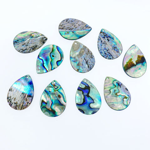 4pc 25mm x 18mm Natural Abalone Shell Tear Drop Disc Pendants AB-0009