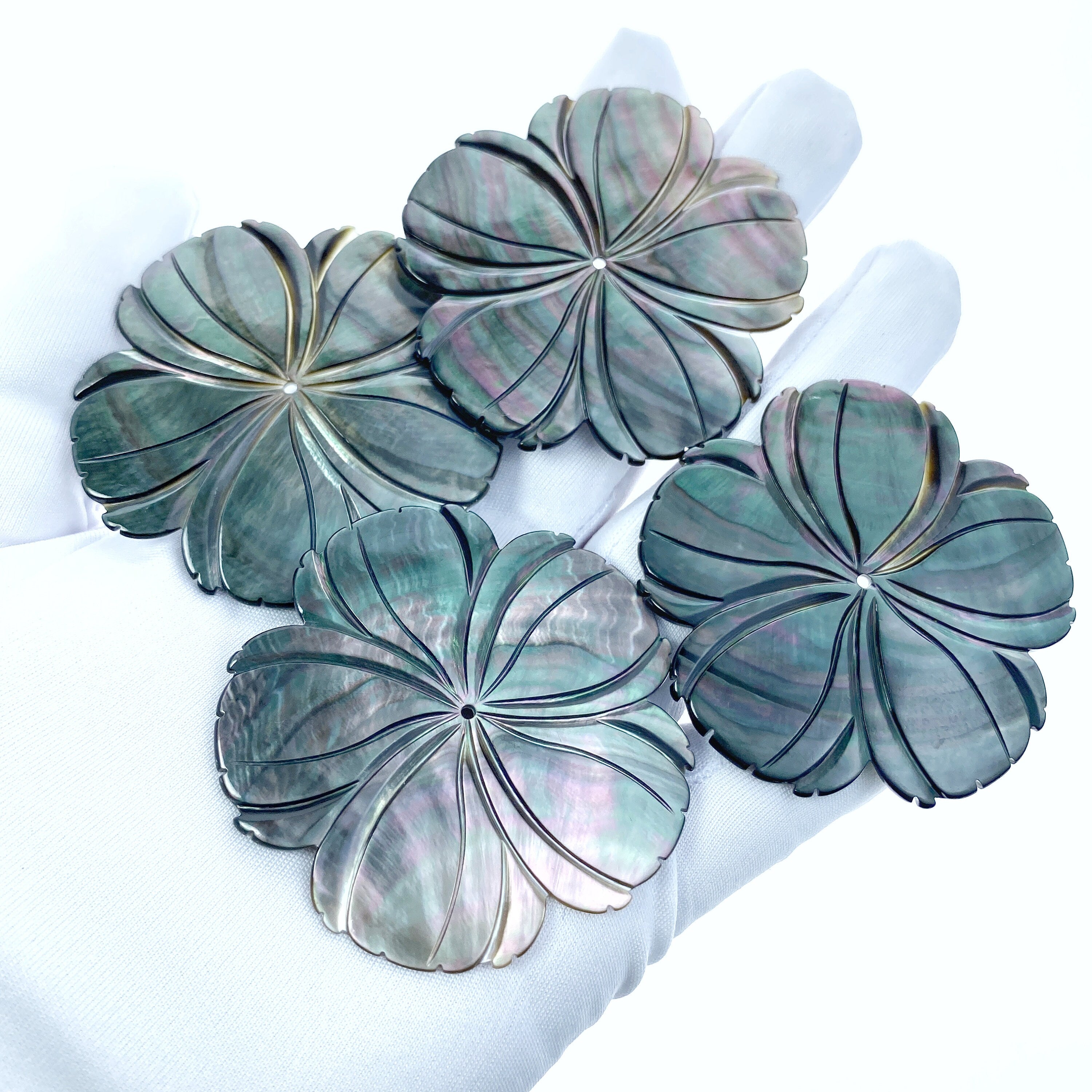 2pc 52mm Natural Black Mother of Pearl 5-petal Flower Beads