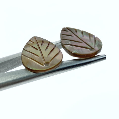 Leaf Beads Brown Mother Of Pearl Charms 20mm Hand Carved BGM-0003