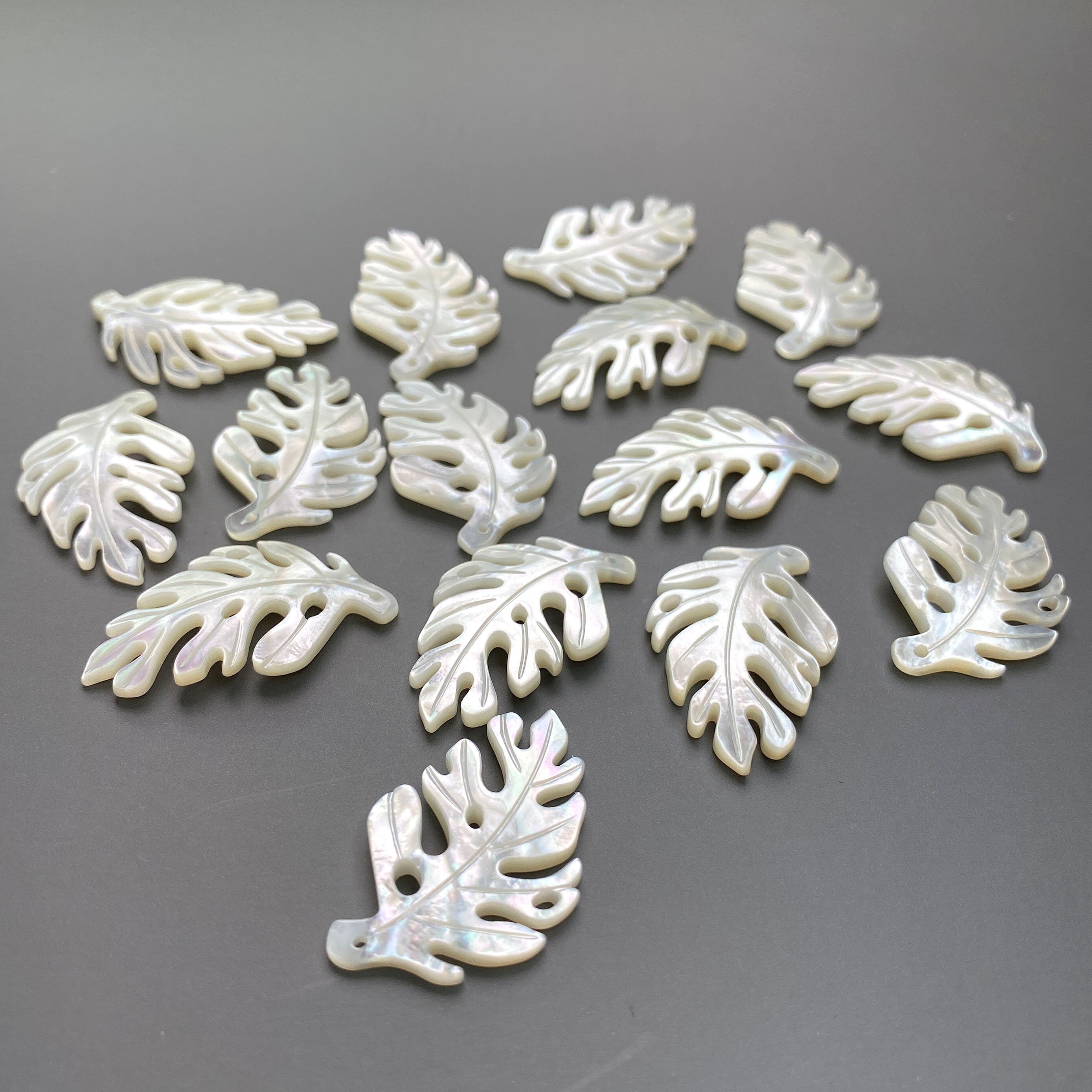 2pc White Mother of Pearl Monstera Leaf 33mm Pendants For Earrings DIY Jewelry Making Tropical Minimalistic Design Hawaiian Leaf WM-0139