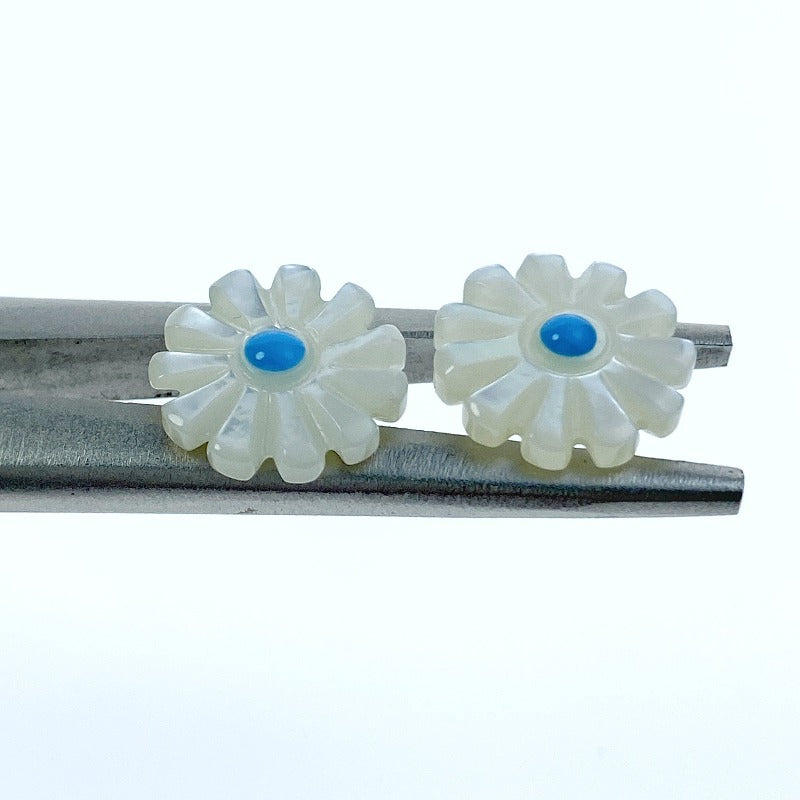 Daisy Flower Beads White Mother Of Pearl 12mm Hand Carved WM-0100