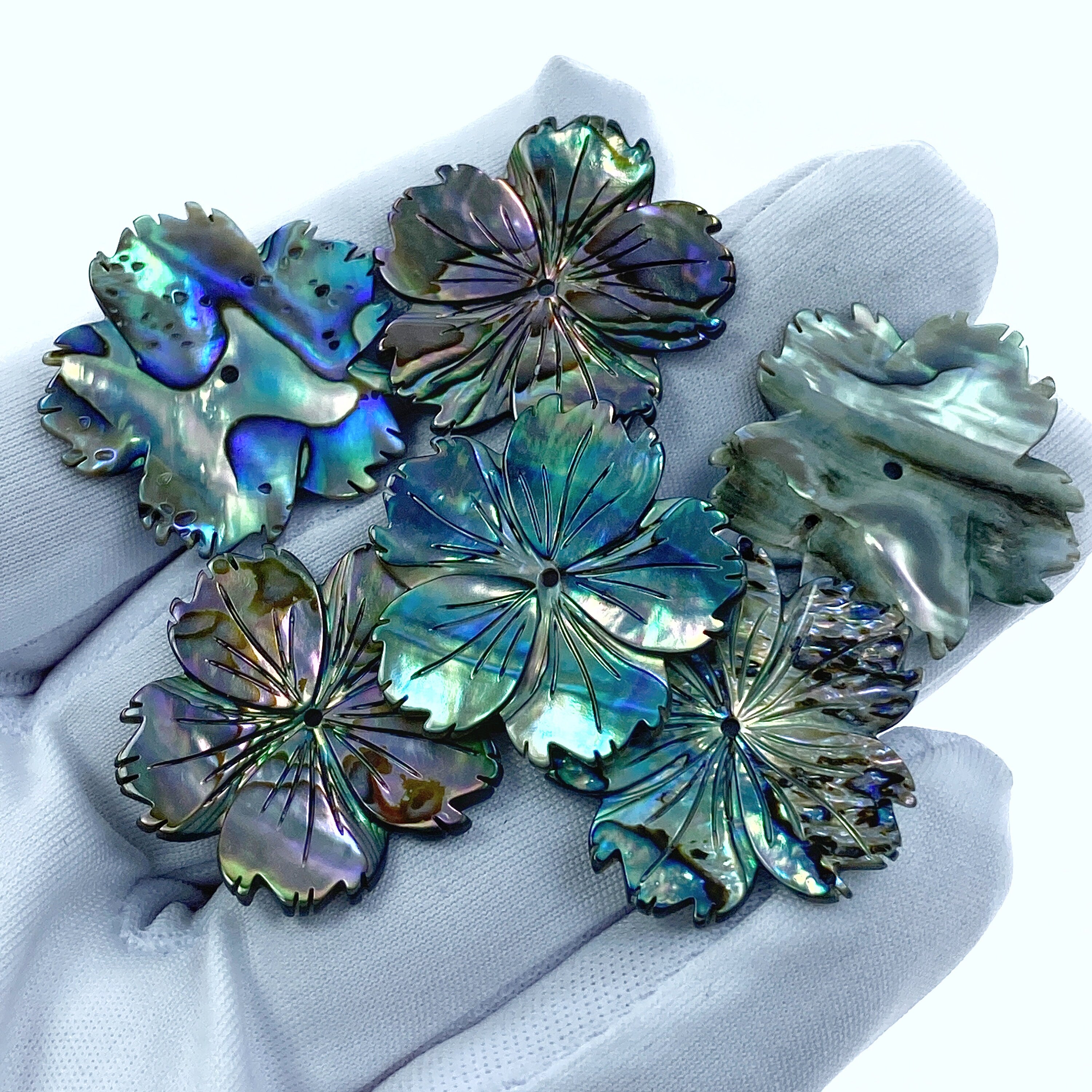 2pc Hibiscus Flower Natural Abalone Shell Beads Charms Pendants 25mm Jewelry Earrings Making Hawaii Tropical Flowers Hand Carved AB-0024