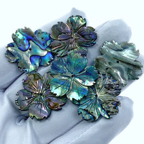 2pc Hibiscus Flower Natural Abalone Shell Beads Charms Pendants 25mm Jewelry Earrings Making Hawaii Tropical Flowers Hand Carved AB-0024