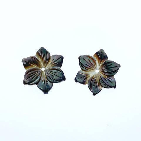 10pc Hand Carved Black Mother of Pearl 15mm 6-petal Flower Beads BM-0102