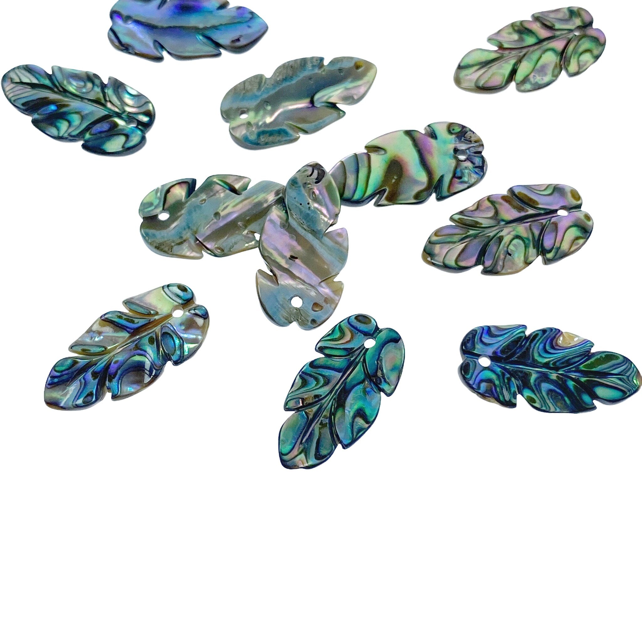 4pc Natural Abalone Hand Carved Leaf Beads 20mm Abalone Shell Charms Pendants DIY Jewelry Making Paua AB-0014