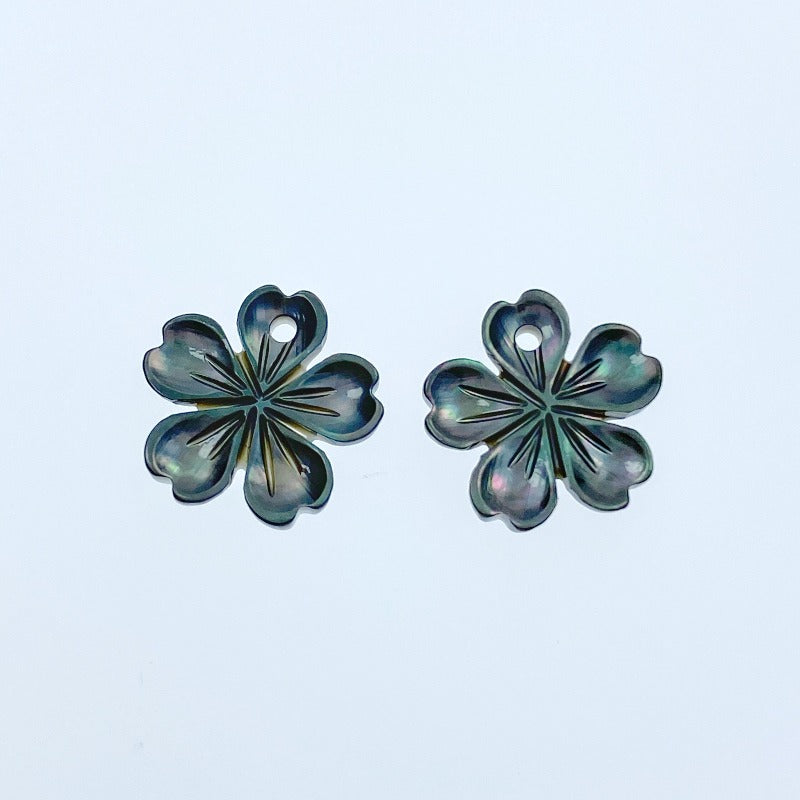 10pc Flower Shaped Black Mother Of Pearl Beads 10mm Hand Carved Floral Charms Pendants BM-0045