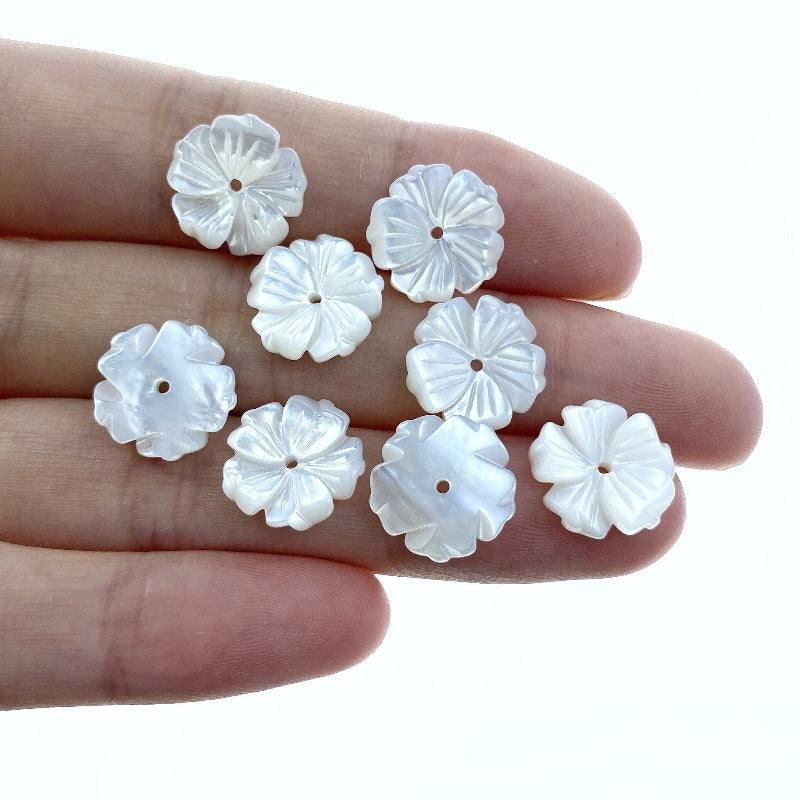 Bauhinia Flower Beads White Mother Of Pearl 12mm Hand Carved WM-0207