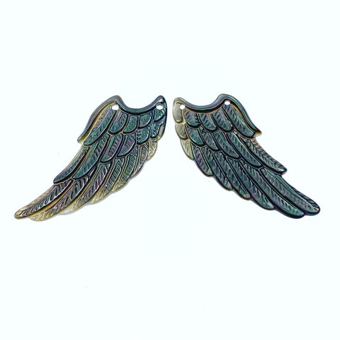 2pc Black Angel Wings Mother Of Pearl Connector Beads Pendants Charms For Jewelry Earring Making 34mm Sea Shell Angelic Hand Carved BM-0070