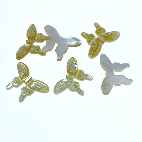 4pc 14mm x 20mm Hand Carved Yellow Mother of Pearl Butterfly Beads YM-0013