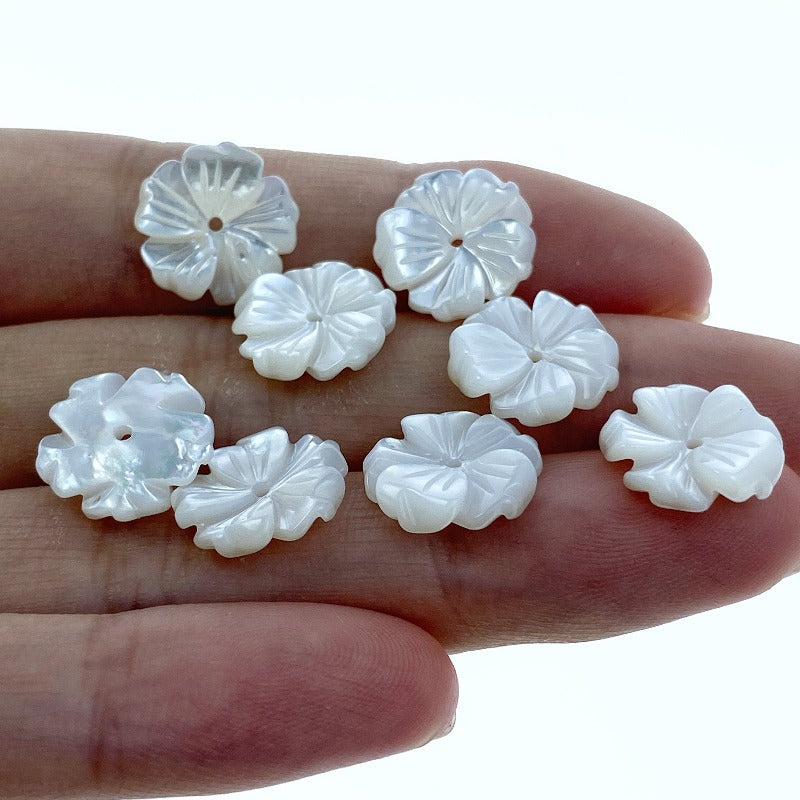 Bauhinia Flower Beads White Mother Of Pearl 12mm Hand Carved WM-0207