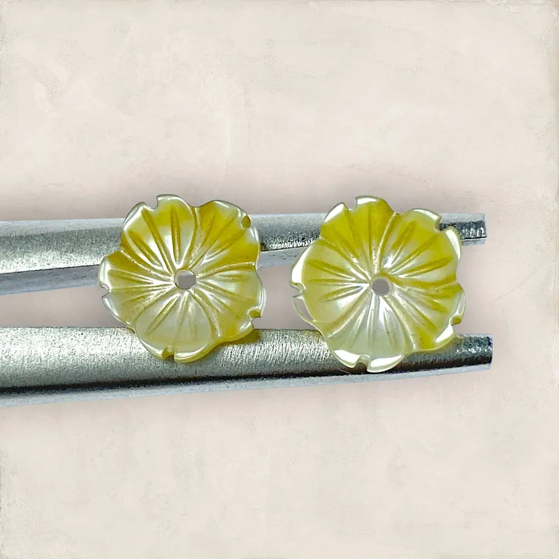 Tropical Flower Beads Yellow Mother of Pearl 10mm Hawaiian Design NaturalPearlStore.com