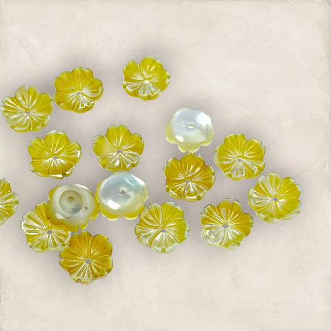 Tropical Flower Beads Yellow Mother of Pearl 10mm Hawaiian Design NaturalPearlStore.com