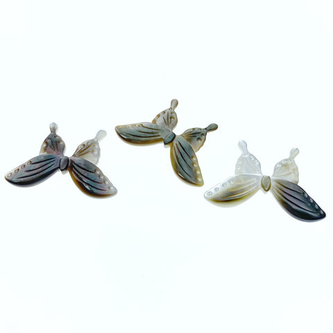 2pc Butterfly Beads Black Mother Of Pearl 30mm Charms Pendants For Jewelry Making Hand Made Black Pearl Beads Organic Hand Carved BM-0056