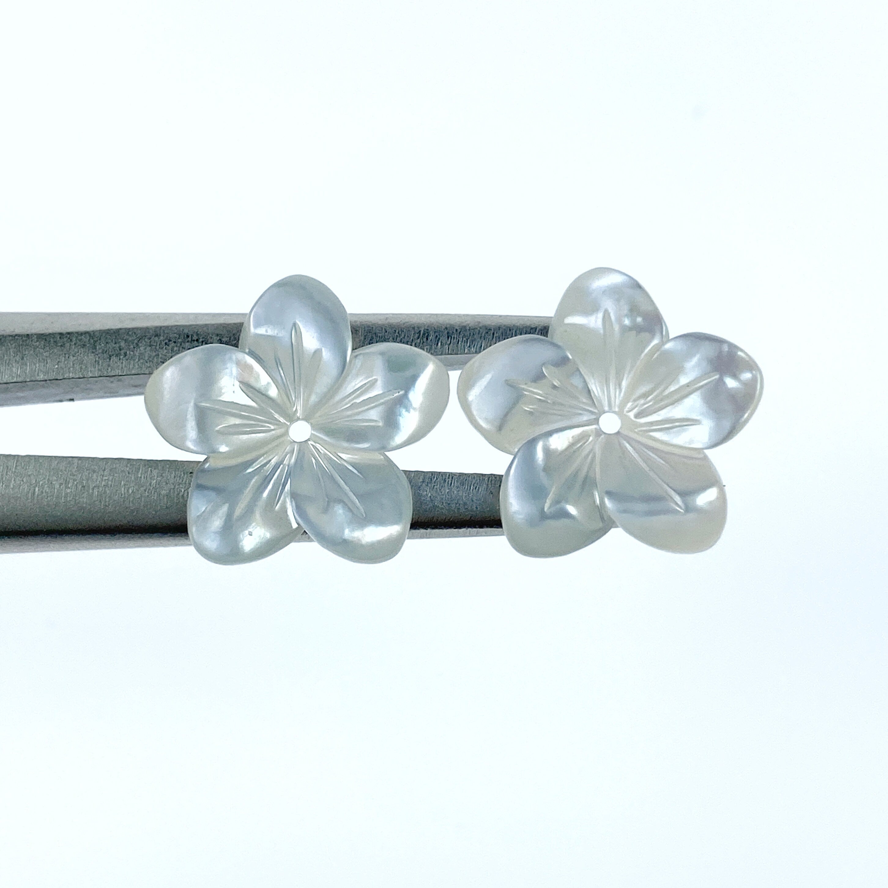 10pc Hand Carved White Mother of Pearl 14mm 5-petal Flower Beads WM-0058