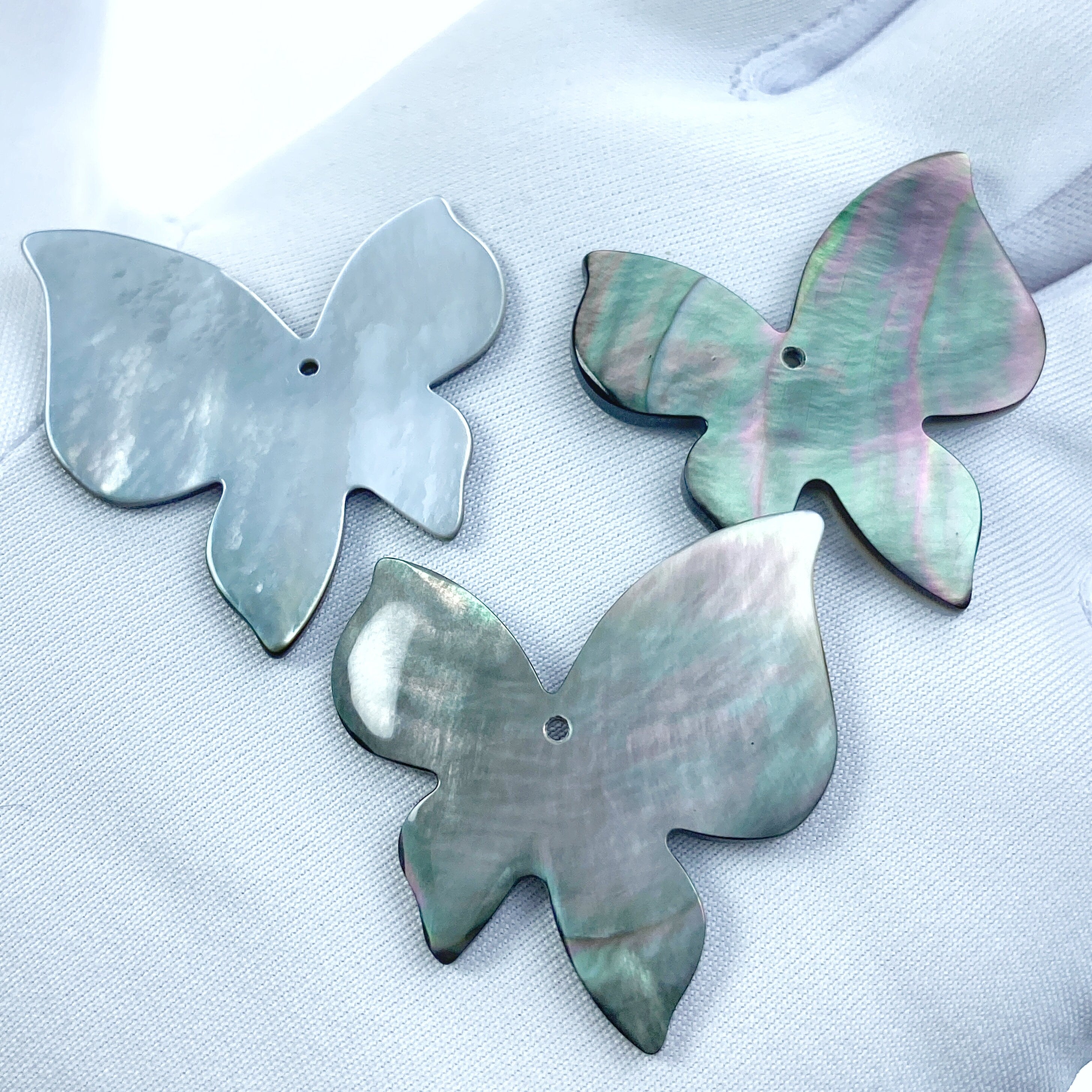 2pc 30mm x 32mm Organic Black Mother of Pearl Butterfly Pendants BM-0096