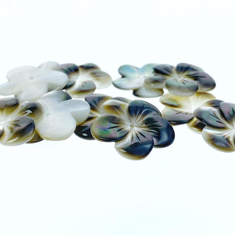 6pc 20mm Hand Carved Black Mother of Pearl 5-petal Flower Beads BM-0041