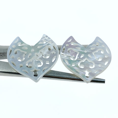 2pc Hand Carved Mother Of Pearl Filigree Beads 24mm Organic White Natural DIY Jewelry Making Minimalist Design WM-0126