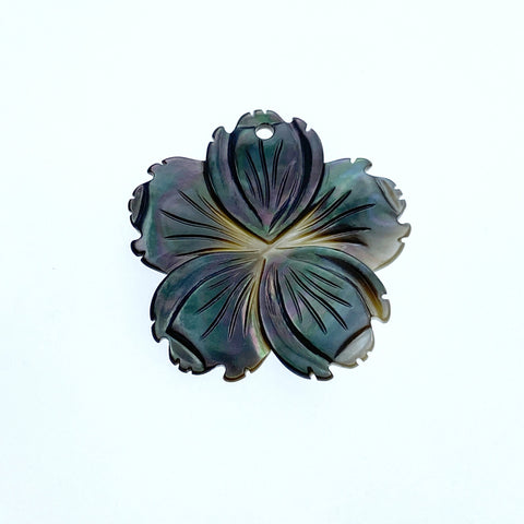 6pc 25mm Hand Carved Black Mother of Pearl 5-petal Flower Pendants BM-0014