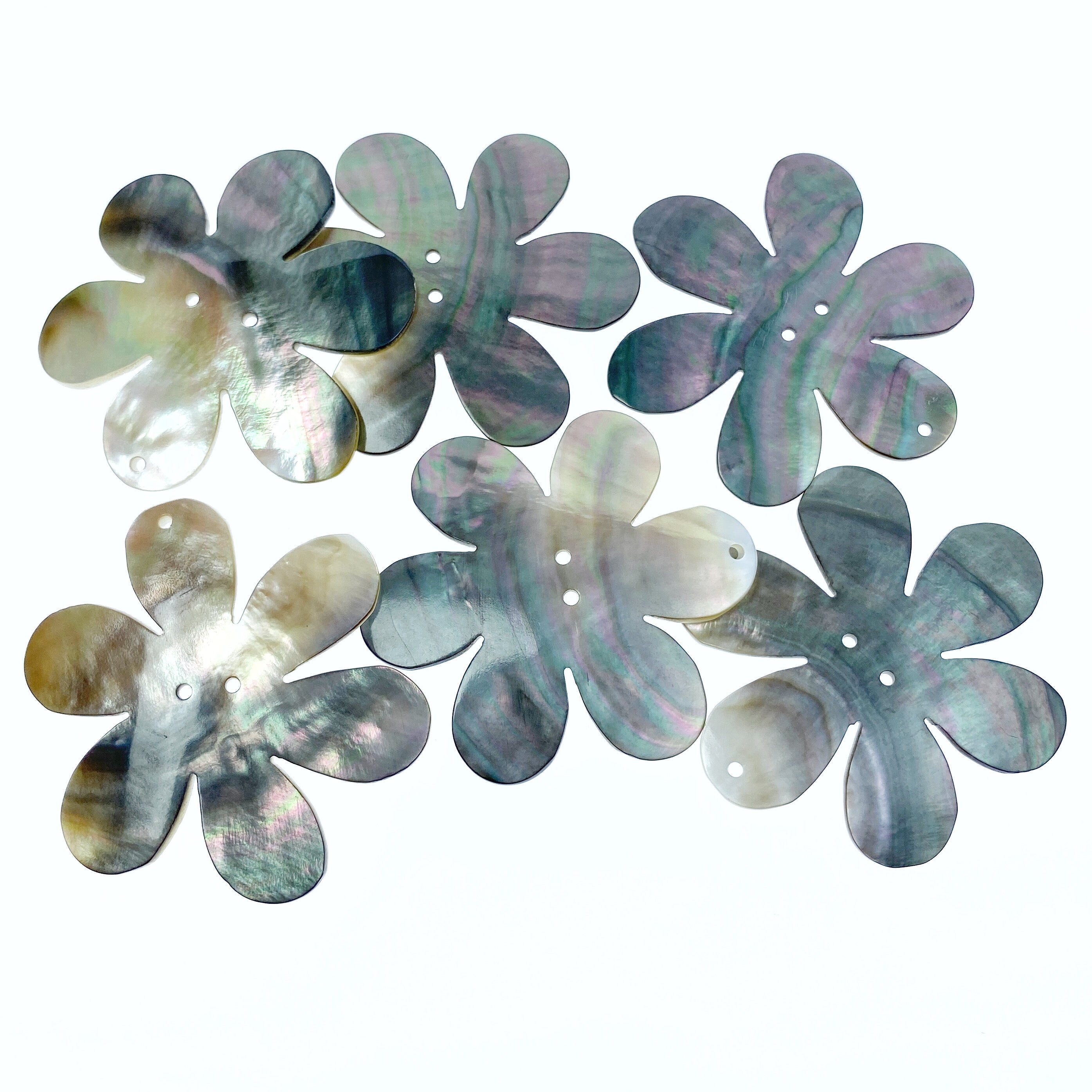 4pc 50mm Natural Black Mother of Pearl 5-petal Flower Pendants BM-0085