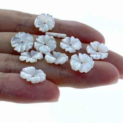 Buy Bauhinia Hawaiian Flower Beads White Mother Of Pearl 10mm Hand Carved WM-0087