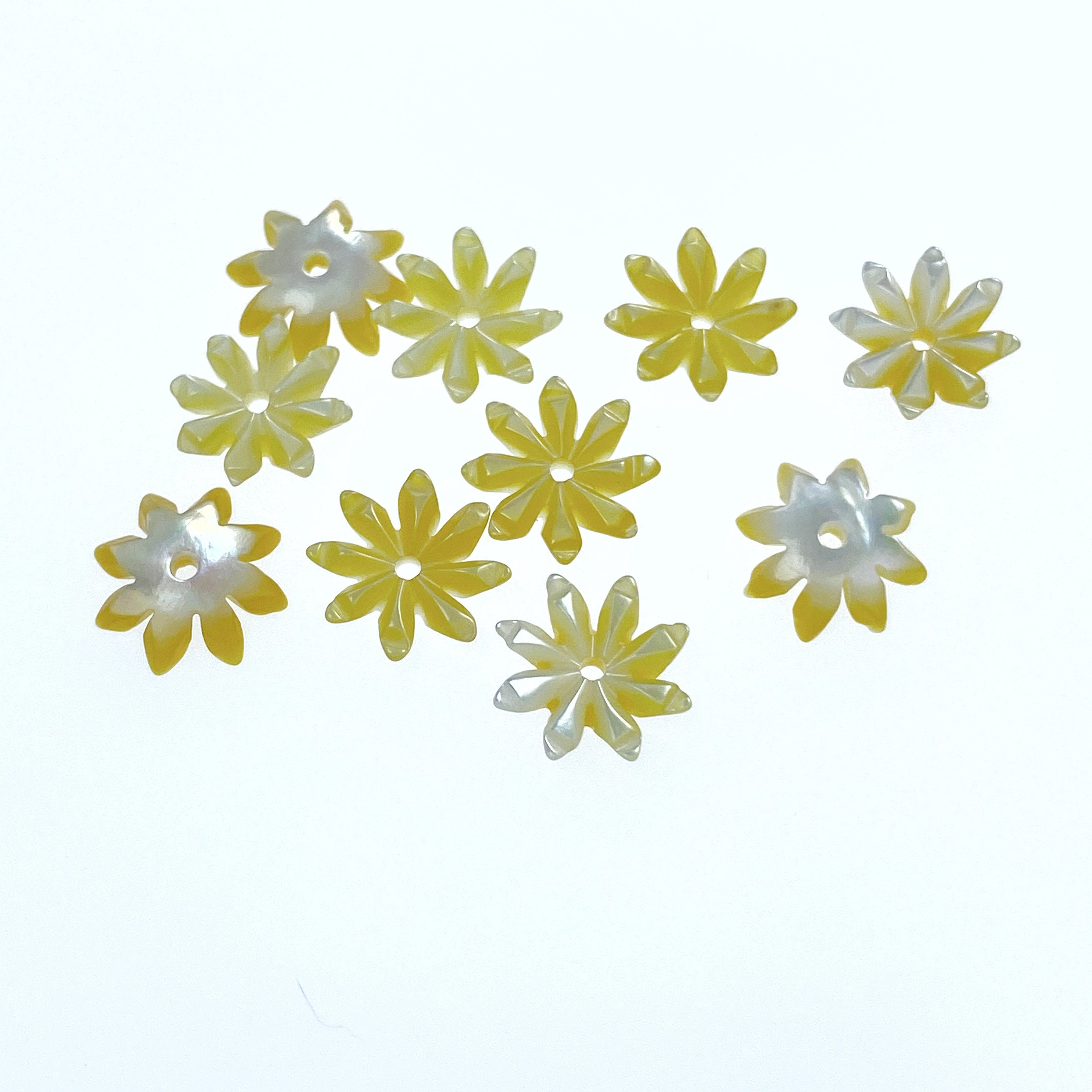 10pc Hand Carved Yellow Mother of Pearl Tropical Flower Shaped Beads Hawaiian Minimalistic Design For Earrings DIY Jewelry Organic YM-0018