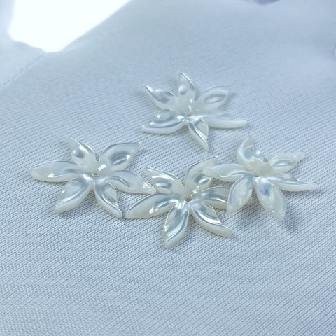 6pc Mother Of Pearl Flower Beads Charms 17mm White Tropical Hawaii Minimalist Design For Jewelry Earrings Making DIY Hand Carved WM-0007