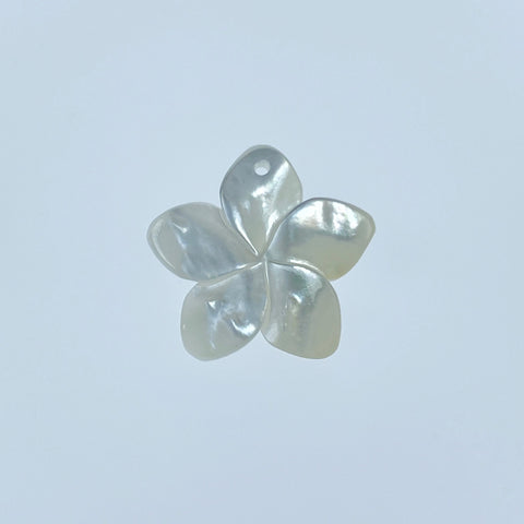 6pc 17mm Hand Carved White Mother of Pearl Plumeria Flower Pendants