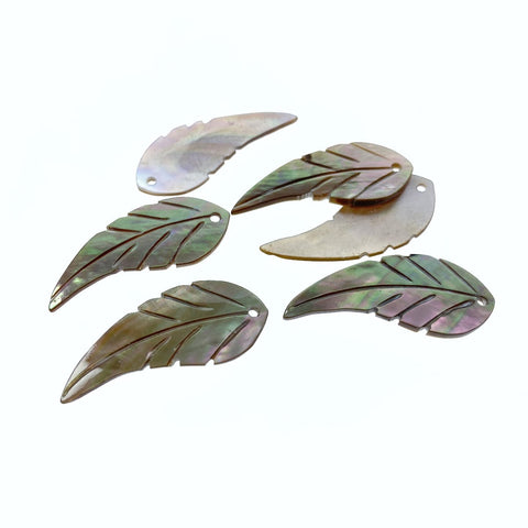 10pc Leaf Beads Brown Mother Of Pearl 35mm Hand Carved Pendants BGM-0002