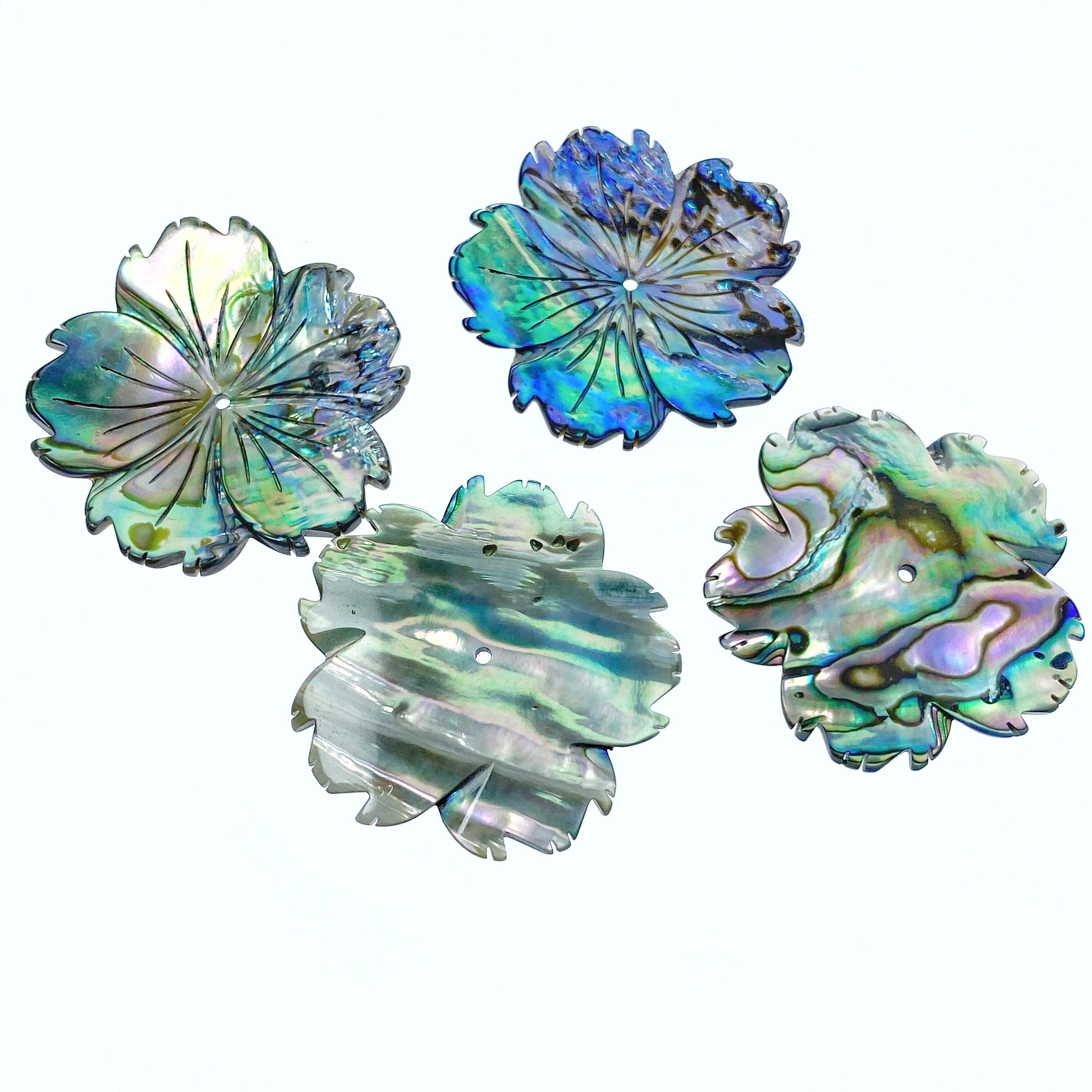 2pc 30mm Abalone Shell Flower Beads Natural Hand Carved Hibiscus Pendant Tropical Hawaii Minimalistic Design For Jewelry Making AB-0001