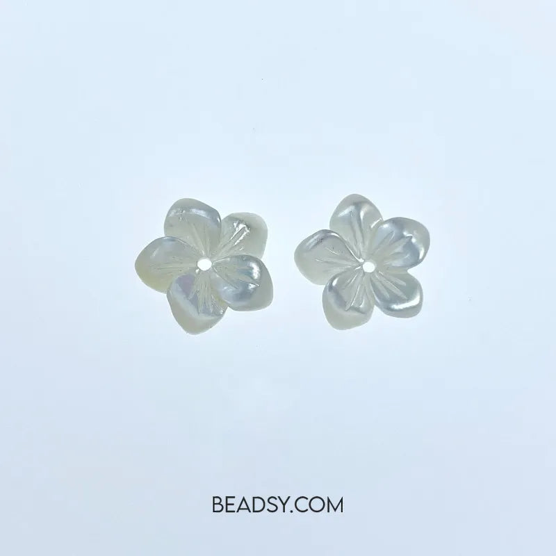 10pc Floral Beads White Mother Of Pearl 10mm Hand Carved For Bridal Jewelry Making WM-0039